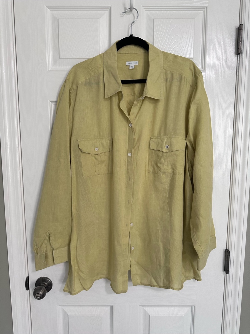 J. Jill Linen Button-Front Shirt in Light Olive